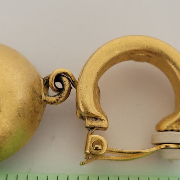 Vintage Givenchy Drop Gold Tone Clip on Earrings Round Glam Statment Logo Retro - Picture 11 of 11